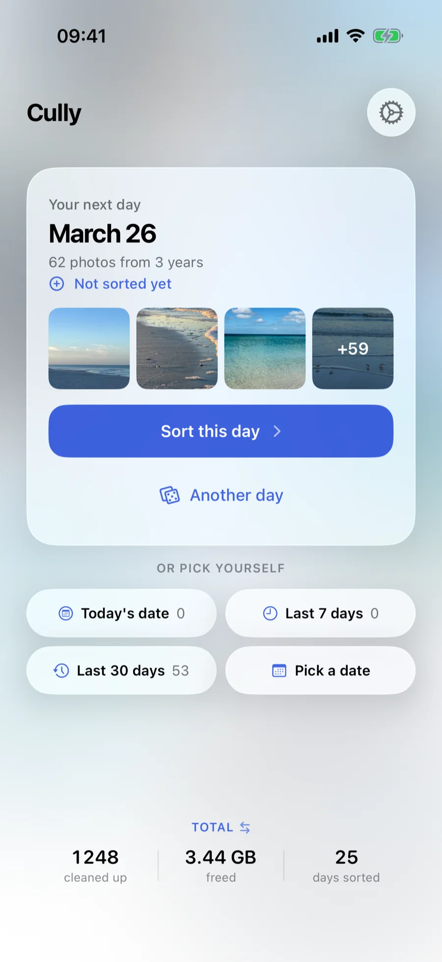Cully home screen with today's suggested day
