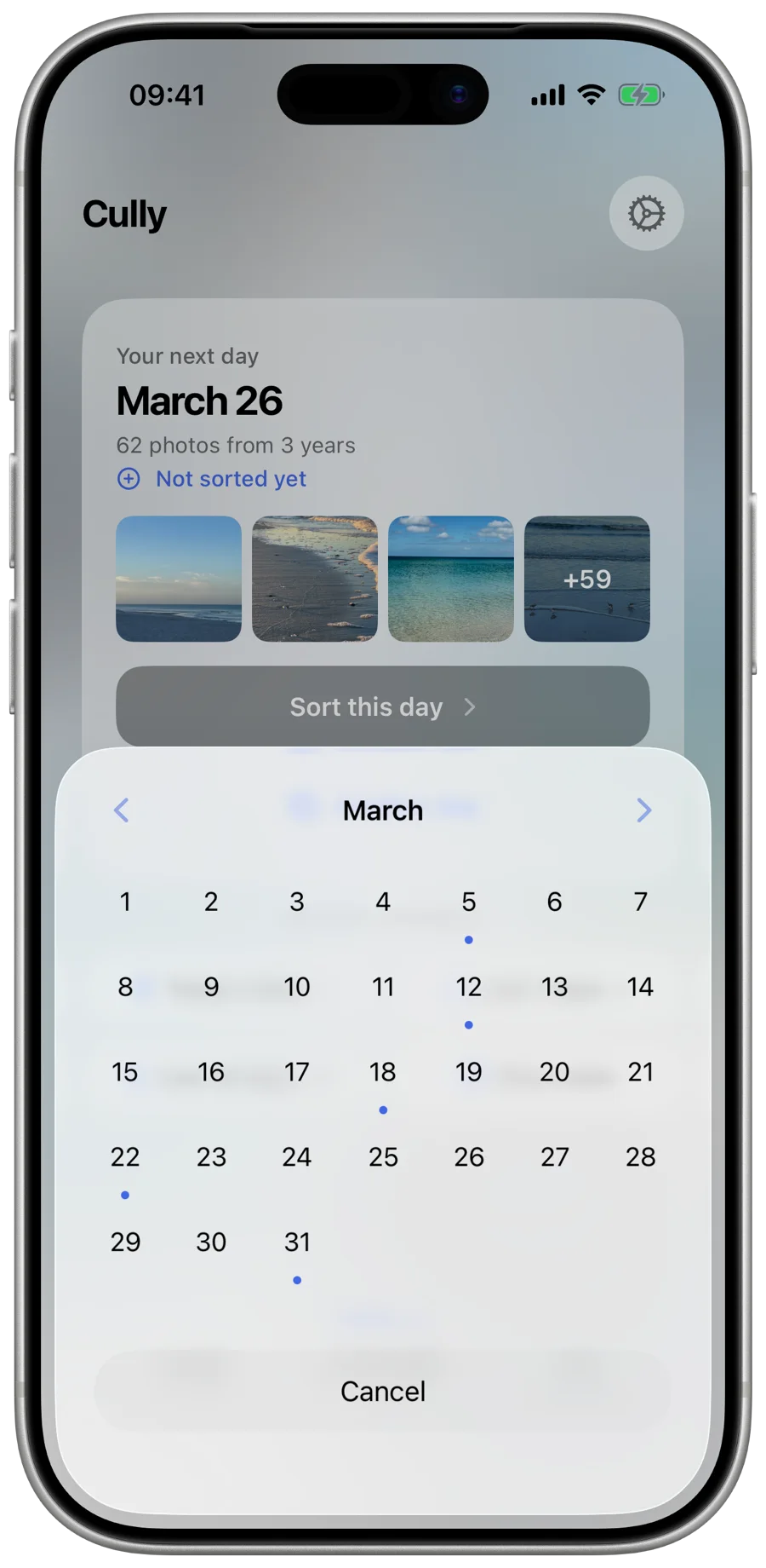 Calendar with sorted days
